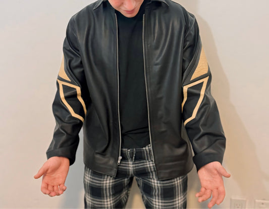 LEATHER JACKET oversized native eagle motif aplique