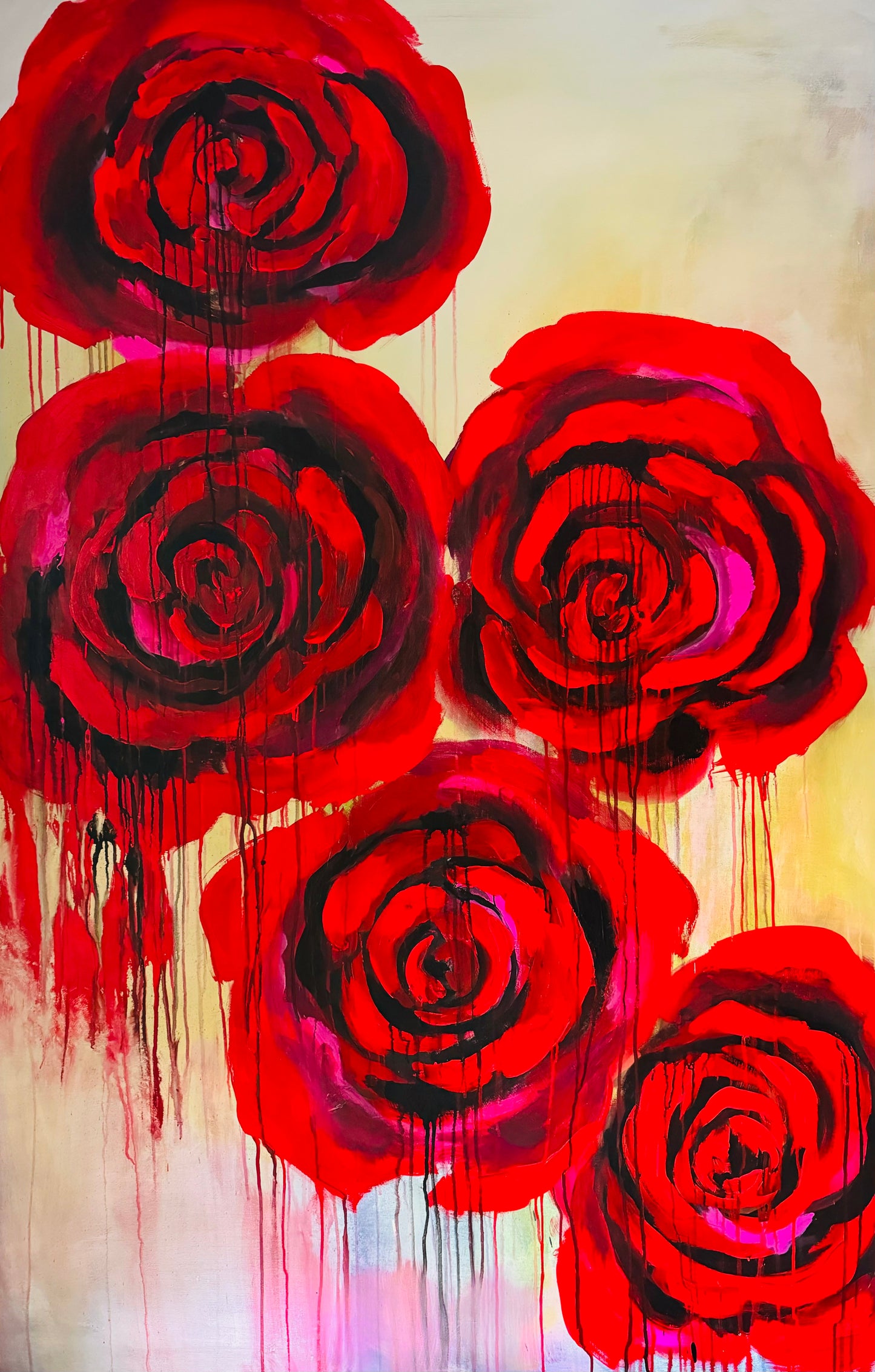 signature red roses printed silk mesh