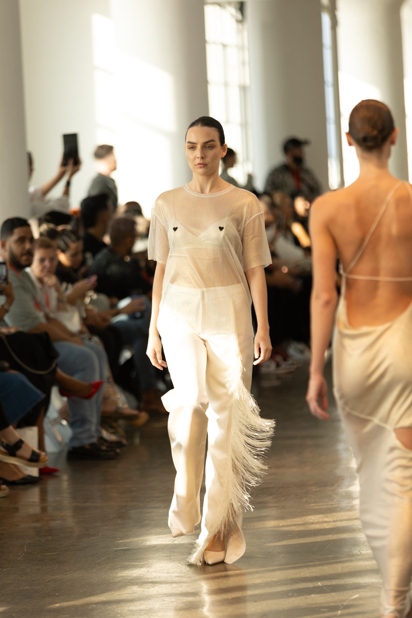 Fringed silk satin western style pants