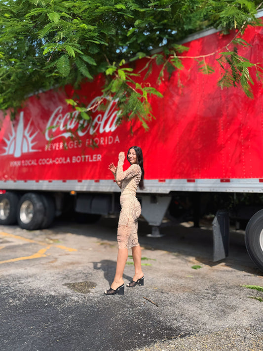 Eva Garden of Eden Limited Edition printed silk mesh midi dress