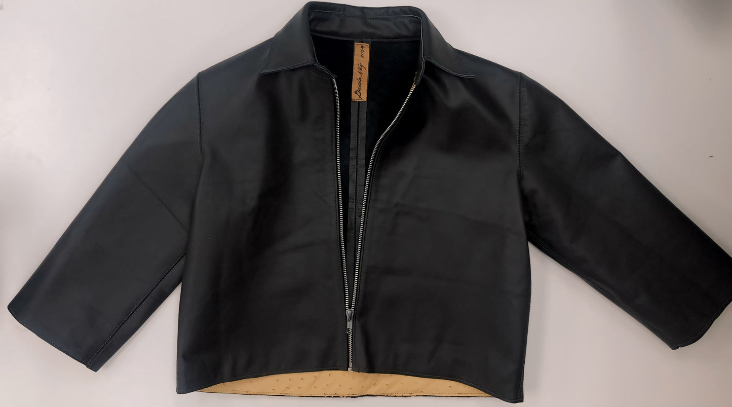 LEATHER JACKET bull motif aplique