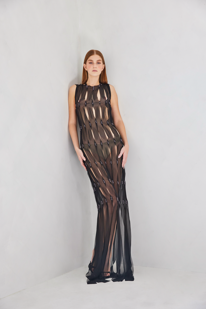 Swarovski Crystals Handmade Chiffon Black Dress