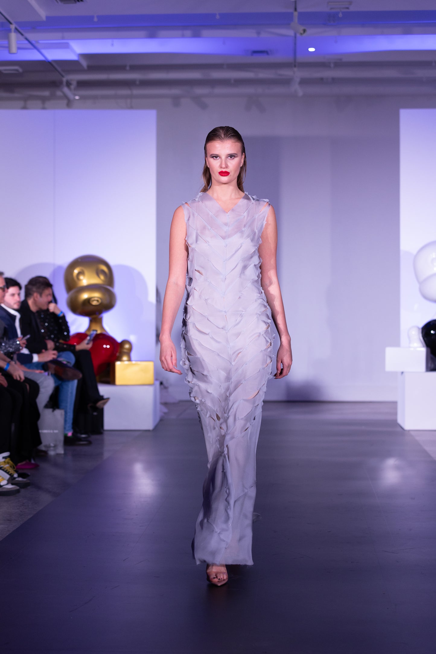 Silver Silk Chiffon and Swaroski crystals gown
