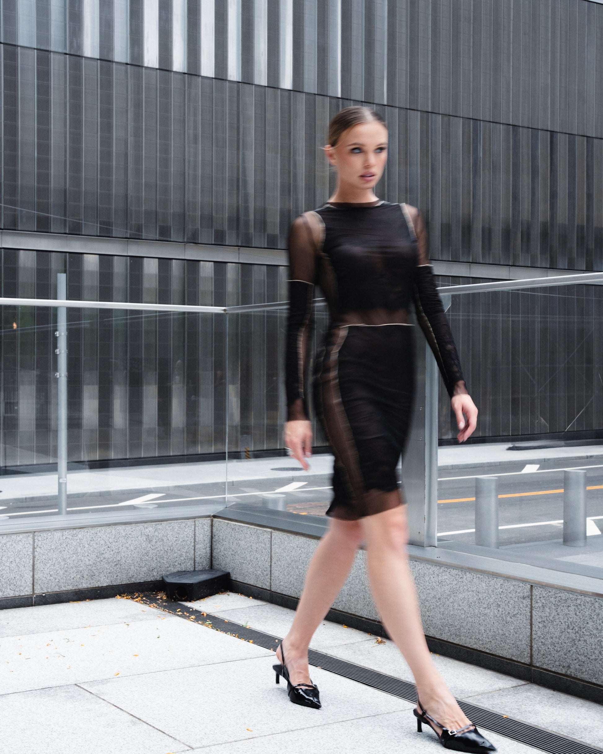 Lilly Silk mesh and lace midi Dress - S / Black Lilly Silk mesh and lace midi Dress - S / Black