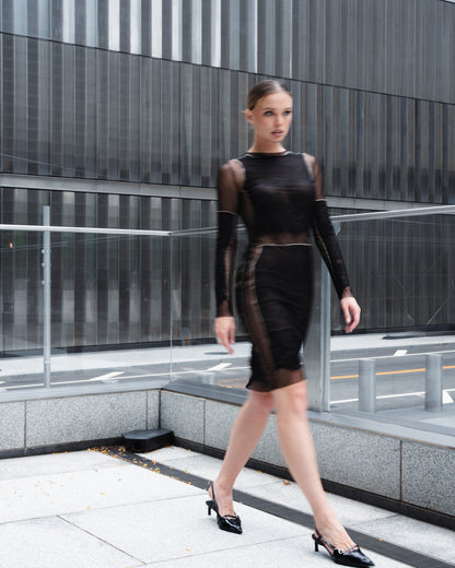 Lilly Silk mesh and lace midi Dress