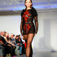 Black silk  Mesh mini dress with crochet aplique
