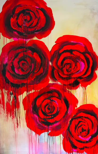 signature red roses printed silk mesh