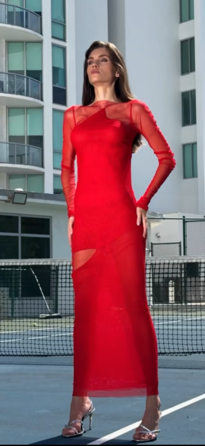 Sofia silk mesh maxi dress - Red / Silk / S Sofia silk mesh maxi dress - Red / Silk / S