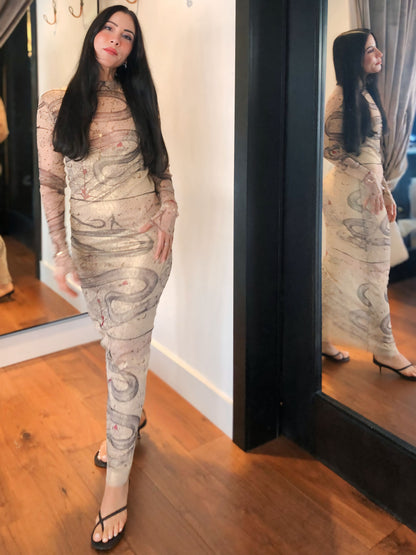 Eva Garden of Eden Limited Edition printed silk mesh maxi dress