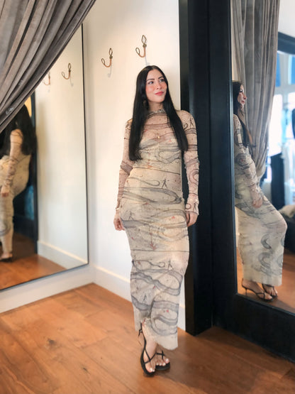 Eva Garden of Eden Limited Edition printed silk mesh maxi dress