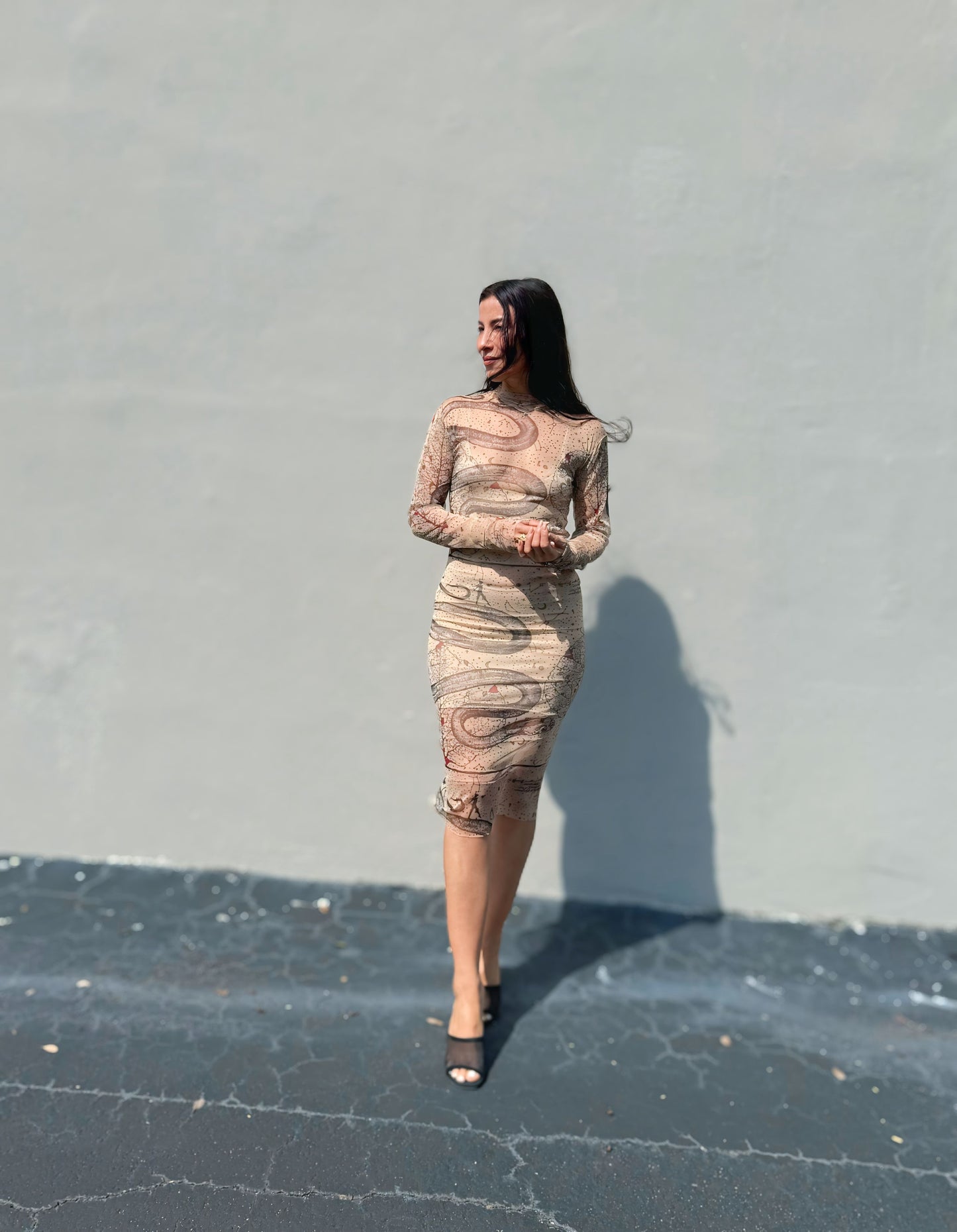 Eva Garden of Eden Limited Edition printed silk mesh midi dress
