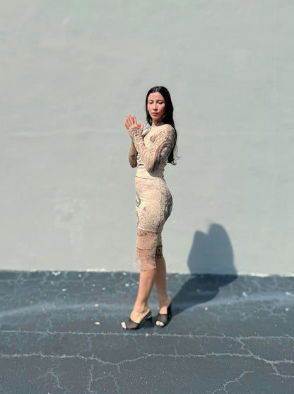 Eva Garden of Eden Limited Edition printed silk mesh midi dress