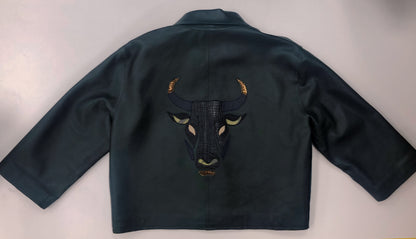 LEATHER JACKET bull motif aplique