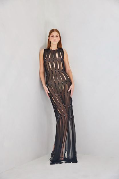 Swarovski Crystals Handmade Chiffon Black Dress