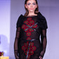 Black silk  Mesh mini dress with crochet aplique