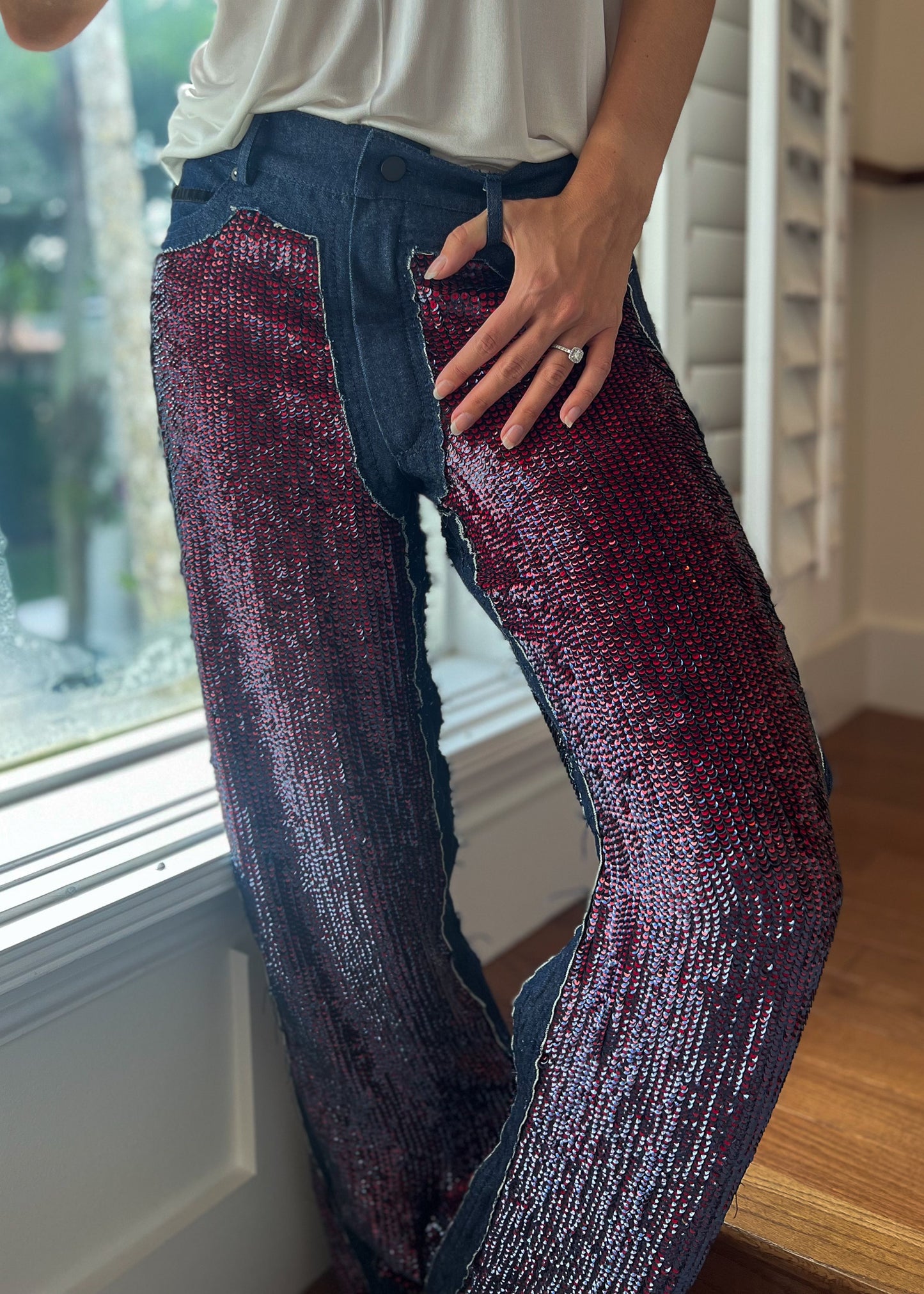 Sequined Silk Denim