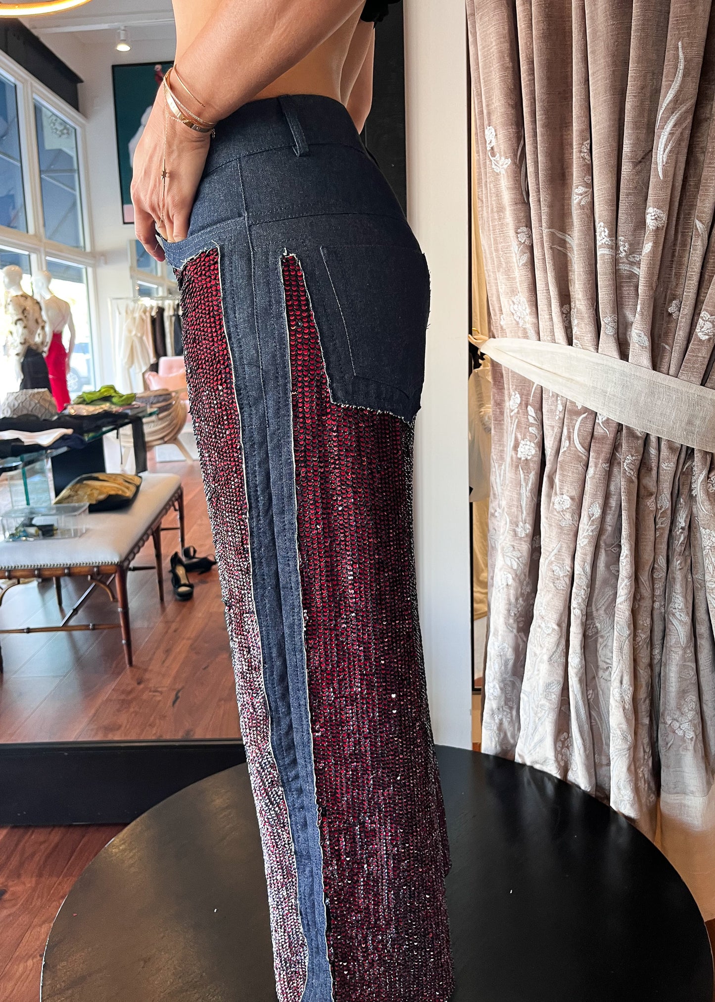 Sequined Silk Denim